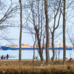 A Container Ship Passing Calvert Cliffs Shoreline