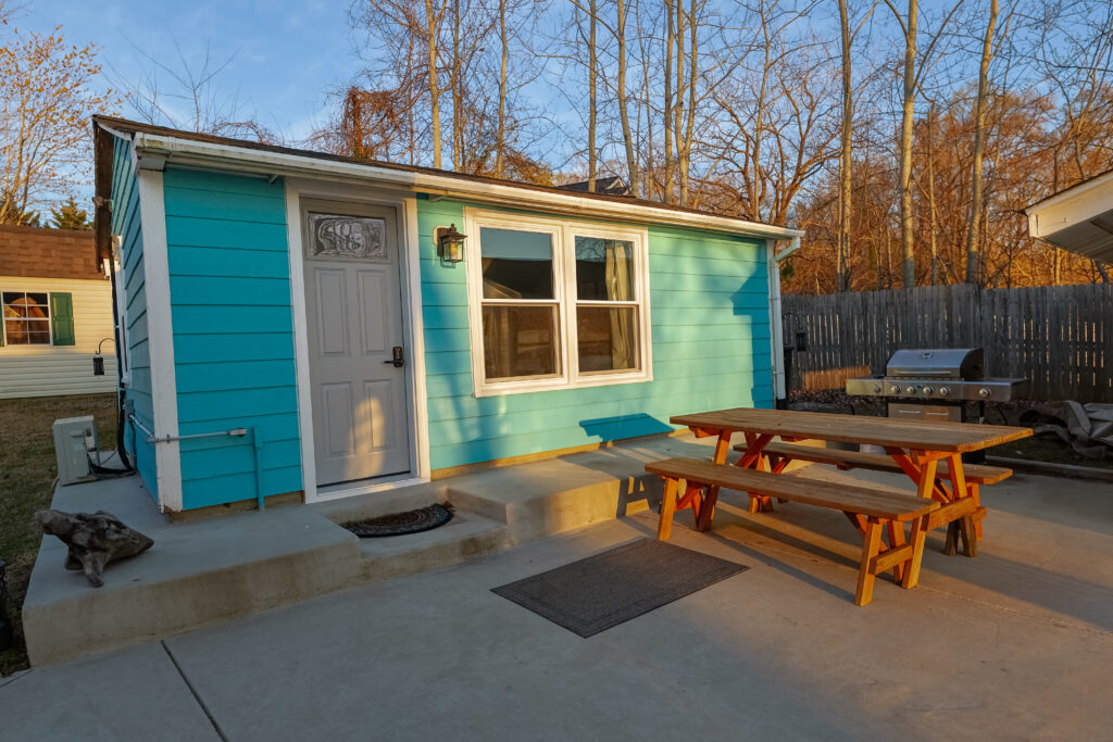 Sunrise Exterior Shot of cottage.